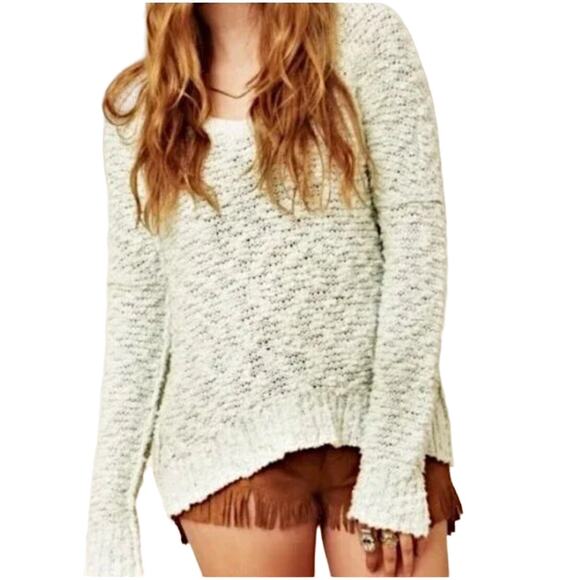 Free People Women Songbird Boucle Knit V-Neck Sweater Mint Green Size XS - Picture 1 of 7